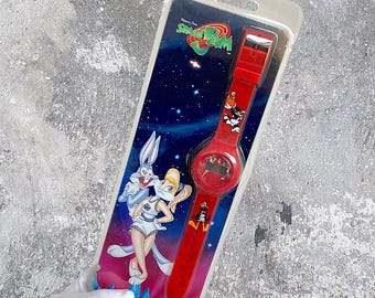 VTG NOS 1996 "Space Jam" Red Plastic Digital Watch - by "Warner Bros." - Pop Culture Characters Collectible - 1990s - (11.25 inch / 28.5 cm)