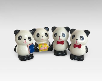 VTG 1970s 80s Cute "Panda" Hand Painted Ceramic Animal Figurines - (2.50 inch / 6.5 cm)