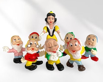 Rare 1960s Italian "Snow White and the Seven Dwarfs" Squeak Rubber Toys - Complete Set - by Ledra Plastic - Italy - (16 inch / 41 cm)