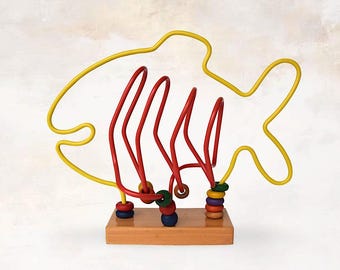 French "Abacus" Fish-Shaped Children's Toy - Wood & Plastic Kid's Toy - Educational Design Toys - (15 inch / 38 cm)