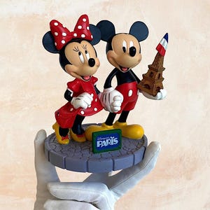 VTG 1992 Disneyland Paris "Minnie & Mickey Mouse" Characters Rubber PVC Figurine - Produit Exclusif - Disney Souvenir - (5.25" / 13.5 cm)