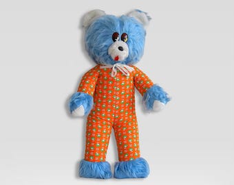 VTG 1960s 70s XL Stuffed Blue Teddy Bear - Cuddly Teddy Bear Toy Collectible - (31.50 inch / 80 cm)
