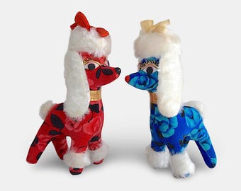 VTG 1960s Kawaii Japanese Pink & Blue "Love Poodle" Stuffed Dog Animal Toys - Made in Japan - Original Labels - (7.75 inch / 20 cm)