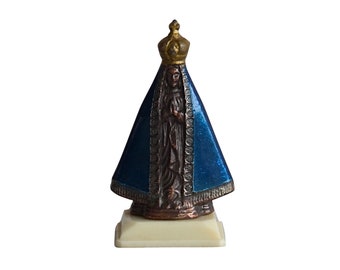 Rare!! VTG Miniature Religious "Madonna" Metal Figurine On Plastic Stand - Virgin Mary Pocket Shrine - (1.85 inch / 4.7 cm)