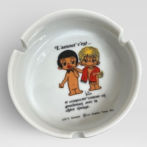 Rare VTG 1970 French Kim Casali "Love is..." Porcelain Ashtray - by Leo's Antwerp - Los Angeles Times - 1970s - (3.75 inch / 9.5 cm)