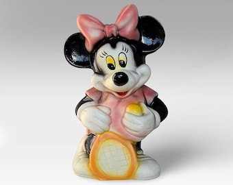 VTG Late 20th C. Large Pink "Minnie Mouse" Money Bank - Coin Bank - Painted Ceramic Walt Disney Statue - (13.50 inch / 34 cm)