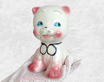 VTG MCM Italian "Quadrifoglio" Hand Painted Big Eyed "Dog" Ceramic Money Coin Bank Animal Figurine - Florence, Italy  (6.50 inch / 16.5 cm)