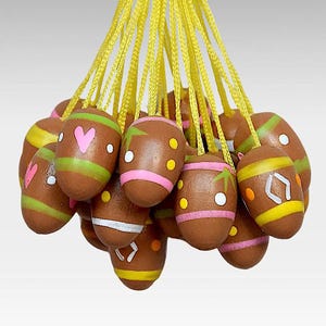 VTG Easter Set (21) Wooden Miniature Hanging Egg Ornaments - Hand Painted Easter Tree Decoration - (1 inch / 2.8 cm)
