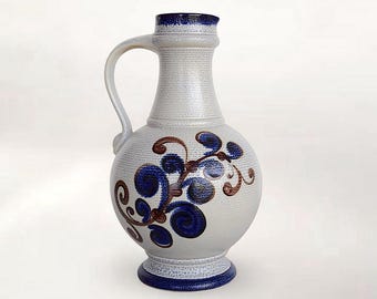 VTG 1970s XL "Dümler & Breiden" Handled Jug / Floor Vase - Royal Blue Floral Pattern - Made in West Germany - (16 inch / 41 cm)