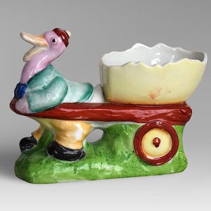 VTG Easter "Turkey with Egg Cart" Hand Painted Porcelain Figurine - Easter Collectible - (5 inch / 12.5 cm)