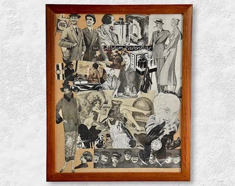 VTG French Original Framed "Collage" Artwork - Unknown Artist - (21.50 inch / 54.5 cm)