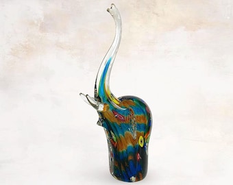 VTG 1980s Italian "Murano" Elephant Figurine - Mouth Blown Glass Statue - Murano - Made in Italy - Signed by Artist - (12.75 inch / 32.5 cm)