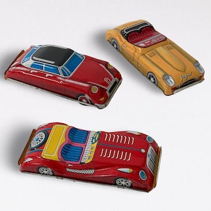 VTG Mid Century Japan "Friction Toy" Tin Toy Cars - Collection of 3 Metal Model Cars - Tin Litho - Made in Japan - ( 7.75 inch / 19.5 cm)