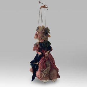 Rare VTG Halloween Handmade Marionette &quot;Witch&quot; Doll - Hand Painted Jointed Witch Halloween Decoration - (17.75 inch / 45 cm)