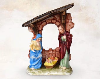 VTG X-mas 1950s "Nativity Scene" Hand Painted Ceramic Figurine - Mid Century "Christmas" Decoration - (6 inch / 15 cm)