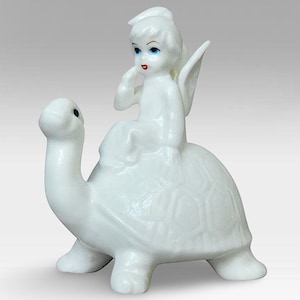 VTG Kawaii &quot;Fairy On Turtle&quot; Hand Painted Porcelain Kitsch Figurine - (3.50 inch / 9 cm )