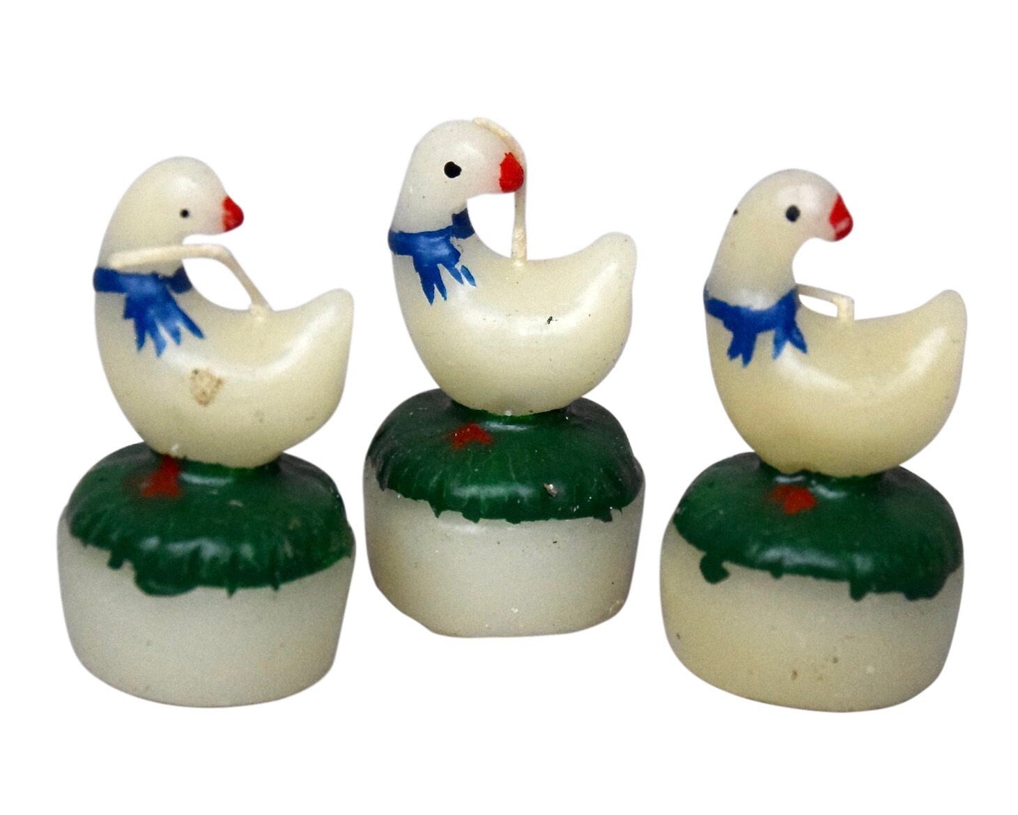 3 VTG Easter geese Candles Hand Painted Wax Animal Figurines 2.25 Inch