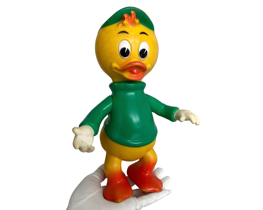 VTG 1972 French Delacoste huey Duck Squeaky Rubber Toy by Walt Disney