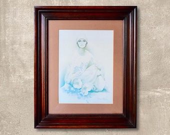 VTG 1970s 80s "Art Print" Large "Sara Moon" Framed "Moshgan" Lithograph Artwork - Signed by Artist - (24.50 inch / 62 cm)