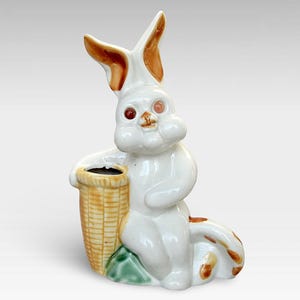 VTG Easter &quot;Bunny&quot; Ceramic Holder Figurine - Hand Painted Porcelain Easter Collectible - (7.50 inch / 19 cm)