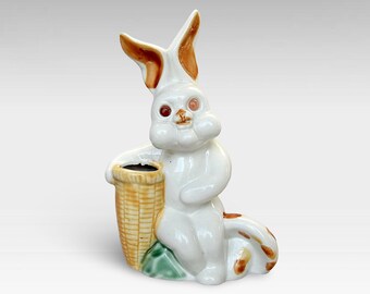 VTG Easter "Bunny" Ceramic Holder Figurine - Hand Painted Porcelain Easter Collectible - (7.50 inch / 19 cm)