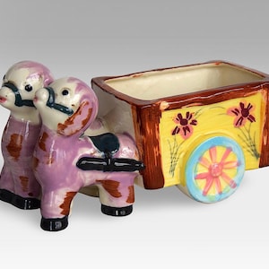 VTG Easter "Lambs with Cart" Hand Painted Ceramic Planter - Mid Century Easter / Spring Collectible - (7 inch / 18 cm)