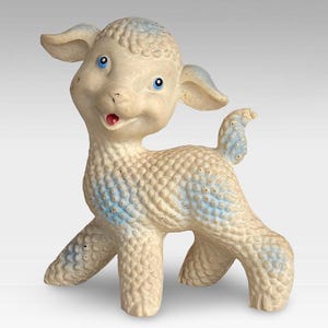 VTG 1950s &quot;Lamb&quot; Squeak Rubber Toy - Good Working Squeaky Toy Collectible - (6 inch / 15.5 cm)