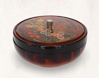 VTG 1970s Boho "Flower Power" Bonbonniere / Cookie Jar - Hard Plastic Design Lidded "Trinket" Box - (7 inch / 18 cm)