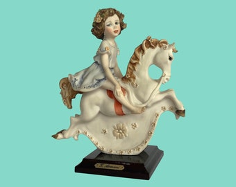 VTG 1986 Italian Giuseppe Armani "Shy Rider" Figurine - Rocking Horse - Florence - Made in Italy - Signed & Marked - (7.25 inch / 18.5 cm)