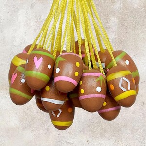 VTG Easter Set (21) Wooden Miniature Hanging Egg Ornaments - Hand Painted Easter Tree Decoration - (1 inch / 2.8 cm)