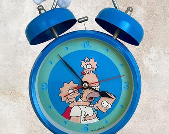 VTG 1998 "The Simpsons" Blue Metal Alarm Clock - Pop Culture Collectible - by Fox - Matt Groening - (6.75 inch / 17 cm)