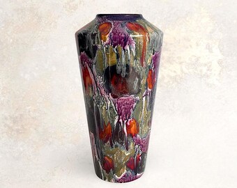 VTG 1970s Psychedelic "Scheurich" Modern Vase - Colorful Abstract "Dripping Glaze" Decor - West Germany - Marked - (10.25 inch / 26 cm)