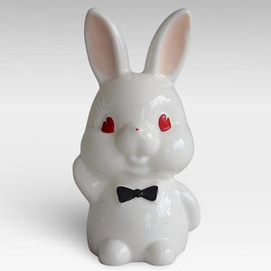 VTG 1960s 70s Kitsch "Mr Bunny" Hand Painted Porcelain Money Coin Bank - Ceramic Rabbit Animal Figurine - Made in China (6.75 inch / 17 cm)
