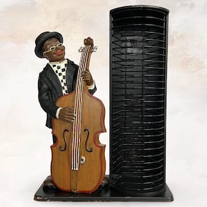 Rare VTG 1990s Double Bass Jazz Band Musician "CD Rack / Stand" - Hand Painted Composition Statue - Storage for 26 CD's - (18 inch / 46 cm)