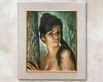 VTG 1960s British "J. H. Lynch" Original Framed Double Mounted "Tina" Mid Century Wall Art Print - (30 inch / 76 cm)
