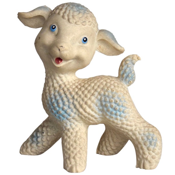 VTG 1950s "Lamb" Squeak Rubber Toy - Good Working Squeaky Toy Collectible - (6 inch / 15.5 cm)