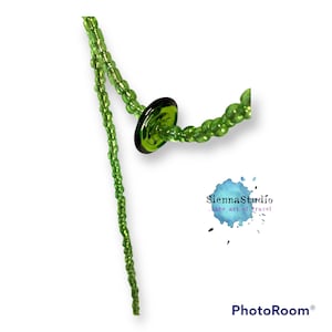green glass beaded extra long necklace, two strings of lime beads with vintage lamp work detail, gift for her, holiday wardrobe.
