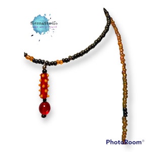 Extra long glass beaded necklace, two strings of beads with vintage lamp work detail, gift for her, holiday wardrobe.