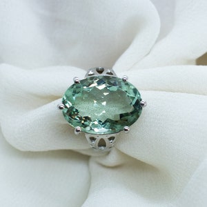 Natural Prasiolite Oval Ring: Handcrafted 925 Sterling Silver Jewelry