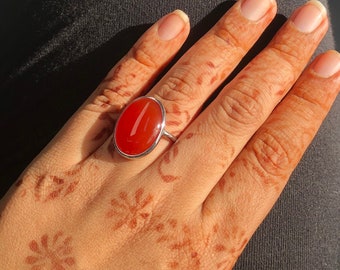 Natural Carnelian 925 Sterling Silver Handmade Women Statement Ring Wedding Ring, Fine Jewelry, Gifts for her, Handcrafted Jewelry