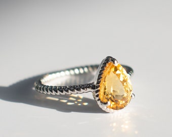 Natural Citrine Pear Twisted Wire Ring, Silver Jewelry, 925 Sterling Silver, Ring For Women, Handmade Ring, Ring For Her