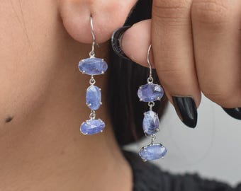 Tanzanite Cascade Dangle Earrings, 925 Sterling Silver Drop Earrings, Natural Gemstone, December Birthstone Gift