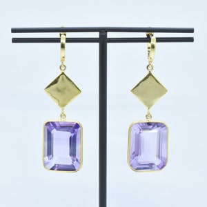 Natural Amethyst Octagon Earrings, Dangle Drop Earrings, Designer Amethyst Earrings, Anniversary Earrings, Waman Earring Gift for her