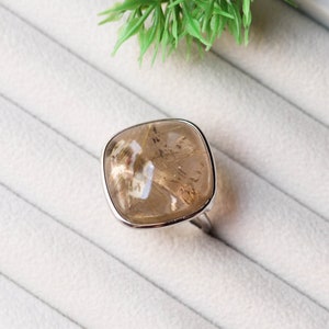 Elegant golden rutile statement ring, Everyday essentials, Gifts for her, Handcrafted Jewelry, Solid Silver Earring, Women Wedding Earrings