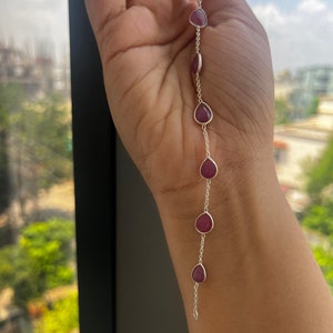 Handmade Ruby Sterling Silver Bracelet: Wedding Glam Jewelry