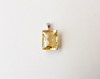 Natural Emerald Cut Citrine Pendant, Prong Set Statement Necklace, November Birthstone