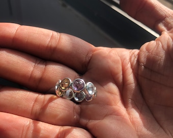 Amethyst, Citrine & Topaz Ring: Solid Sterling Silver Gemstone Band