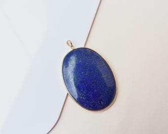 Natural Lapis Lazuli Oval Pendant, 18K Gold Bezel Setting, September Birthstone