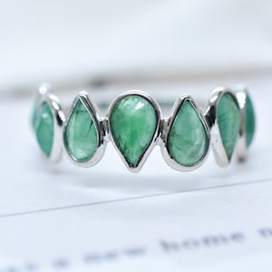 Handmade Pear Emerald Ring: 925 Sterling Silver, Rough Gemstone