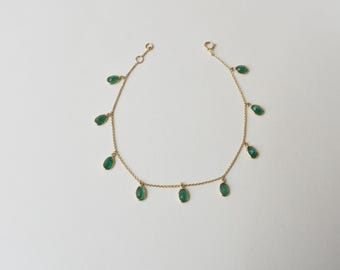 18K Gold Bezel-Set Emerald Dangle Bracelet, May Birthstone Gift